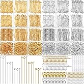 HyDren 2600 Pcs Jewelry Making Supplies Eye Flat Head Ball Pins Lobster Clasps Jump Rings Earring Hooks Backs Set Jewelry Making Findings Accessories Kit for Earring Bracelet DIY Crafts(Gold, Silver)