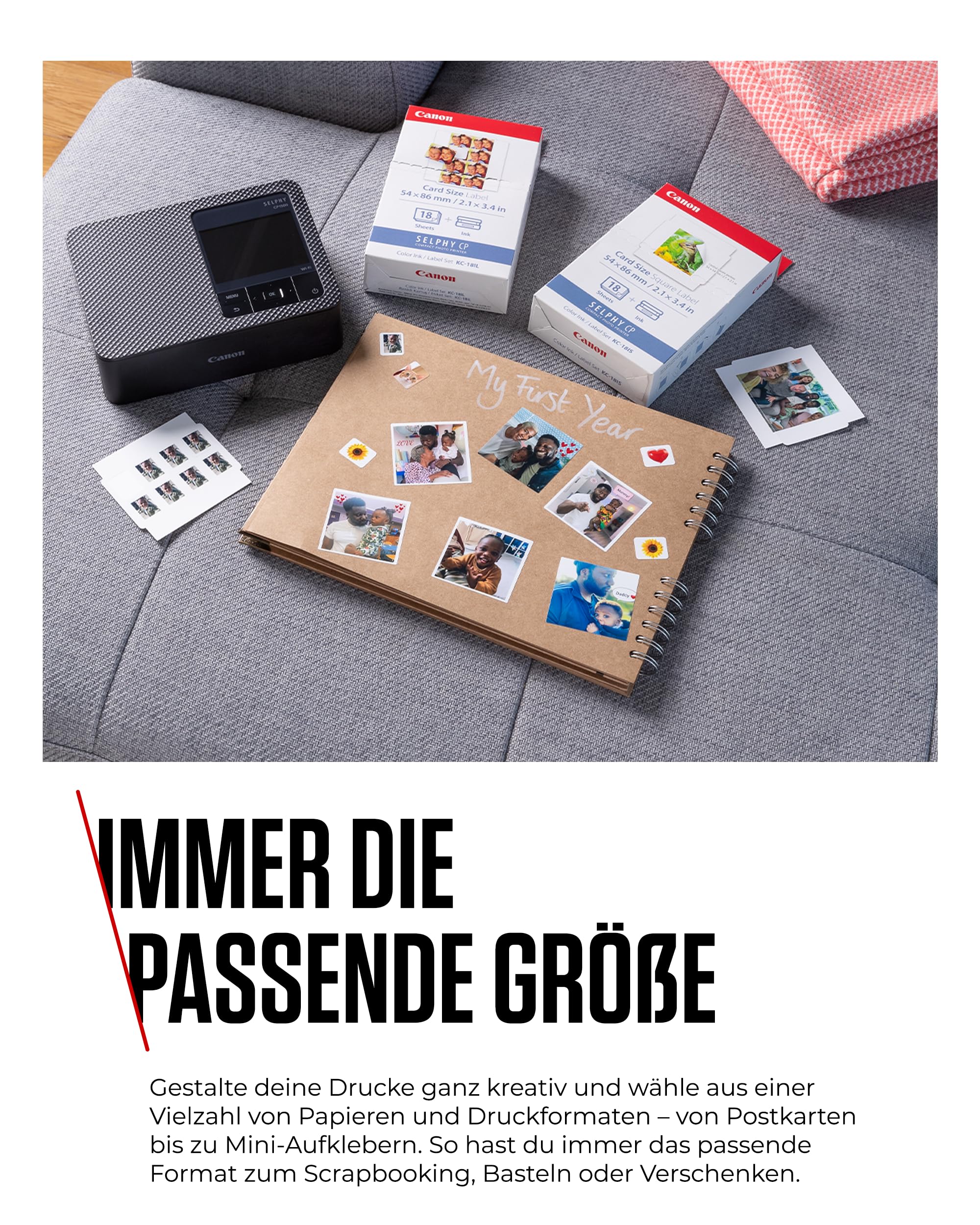 Canon SELPHY CP1500 Mini Fotodrucker mobil tragbar unterwegs (bis Postkartengröße 10x15cm, WLAN, Handy, kabellos, Thermosublimation, App, farbstabil 100 Jahre) weiß [ohne Farbband/Papier, ohne Akku] 6