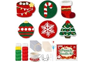 WATINC Christmas Punch Needle Coaster Kit - 23Pcs Easy Art Work Decor Craft Supply for Beginners, DIY Set of 6 Unique Pattern Tufted Pads with Adhesive Felt Yarn Tools Coaster Holder Instruction (Red)