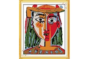 CROSSDECOR Stamped Cross Stitch Kits with Pre-Printed Patterns for Beginner Kids Adults Cross-Stitch Stamped Kits, Embroidery Crafts Needlepoint Starter Kits for Home Wall Decor- Woman in The Hat