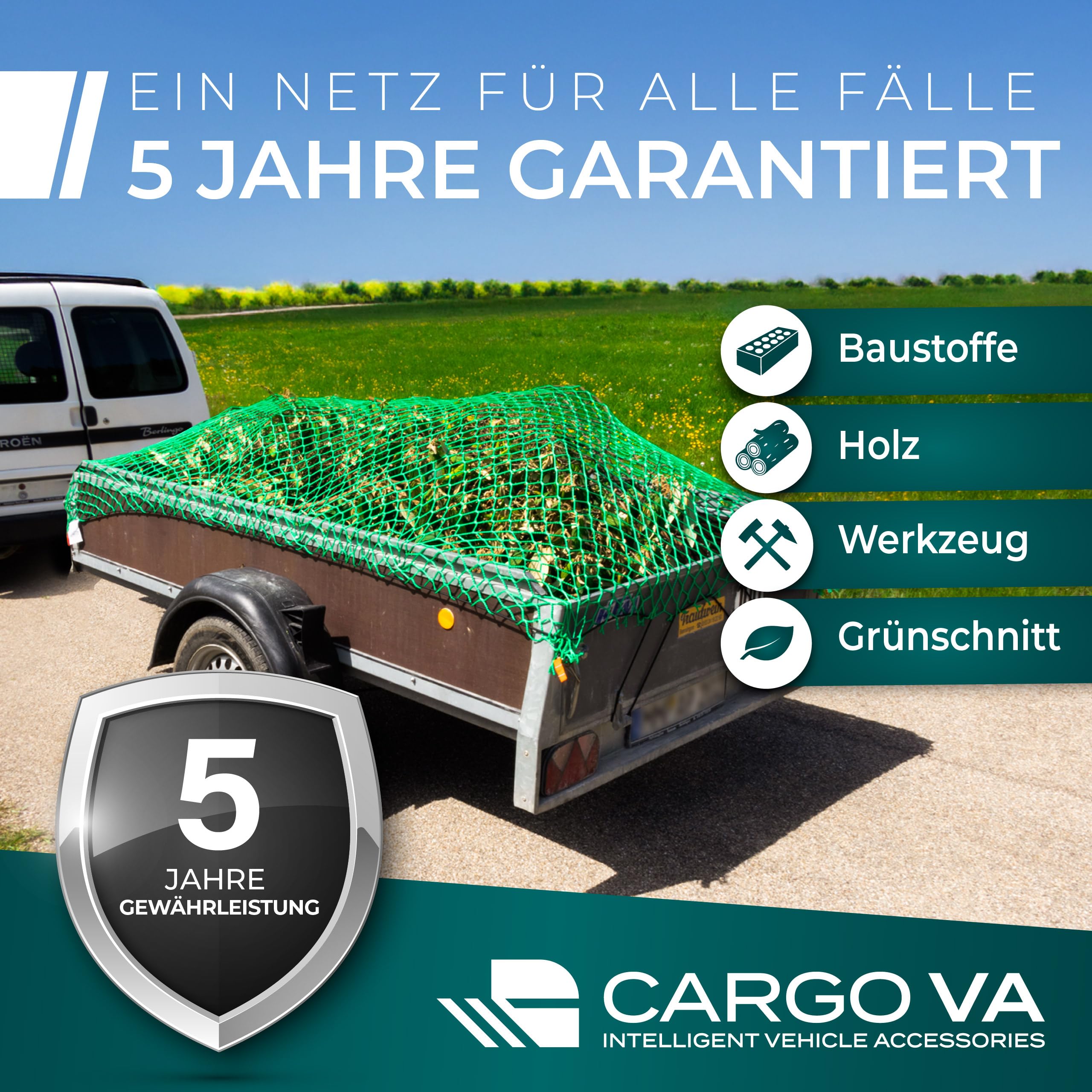 CargoVA® Anhängernetz 1,5x2,2M [DEKRA Geprüft] – Anhängernetz mit Gummiseil und Eckmarkierung – für perfekte Ladungssicherung 7