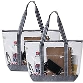 VENO 2 Pack Clear Beach Bag, Large Transparent Large Tote Bags Swim Pool Gym Summer Vacation Essentials for Women Men - Gray