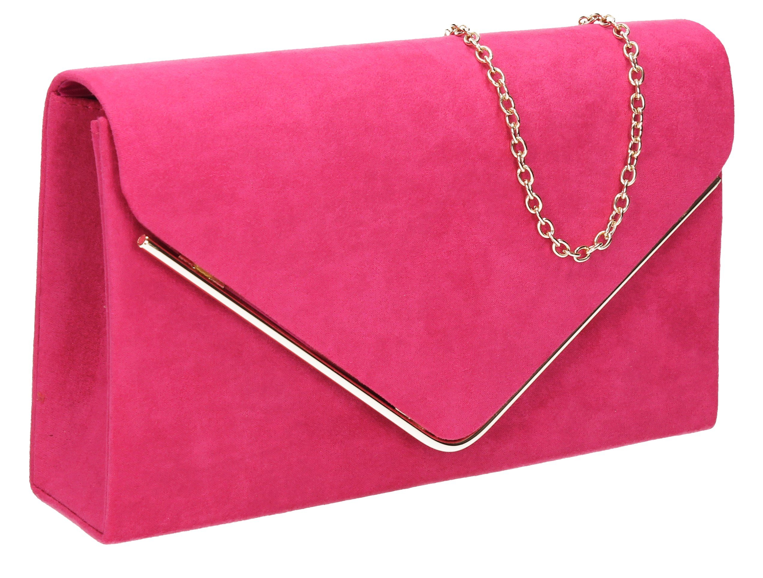 Swanky Swans Women's Oscar Envelope Suede Velvet Party Prom Clutch Bag Clutch Pink (Fuschia) ,4x12x22 cm (W x H x L)