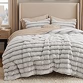 Bedsure Fluffy Comforter Set Queen - Faux Fur Comforter Queen Size Khaki, Soft Shaggy Bedding Comforter Sets, Winter Warm Luxury Fuzzy Bed Set 3 Pieces, 1 Comforter and 2 Pillowcases