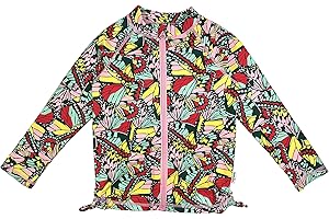 SwimZip Girls UPF 50+ Long Sleeve Zip Rash Guard Swim Shirt Top