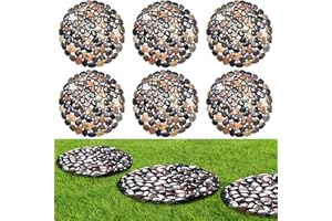 Ausluru 10in River Rock Stepping Stones Set - 6 Pack | Polished Pebble | Long-Lasting PVC Mesh Backing | Perfect for Garden Paths and Lawns Outdoor Landscaping Decoration | Mixed Circle