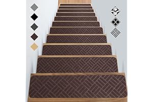 GOYLSER Carpet Stair Treads Non Slip with Self Adhesive - 30"x8" Reusable Anti Slip Tapes for Stairs Set of 4 - Skid Resistant Indoor Stair Rugs Stair Mats Stair Covers for Wood Stairs, Brown