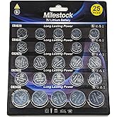 Milestock 25-Pcs 3V Lithium Button Battery Assortment CR1620 CR1632 CR2025 CR2032 CR2450 for Car Key Fob, Sensors, Scales, Candles, Watch, Toy Remote and More