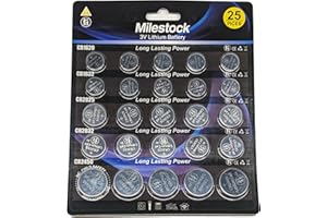 Milestock 25-Pcs 3V Lithium Button Battery Assortment CR1620 CR1632 CR2025 CR2032 CR2450 for Car Key Fob, Sensors, Scales, Candles, Watch Repair Kit, Toy Remote and More