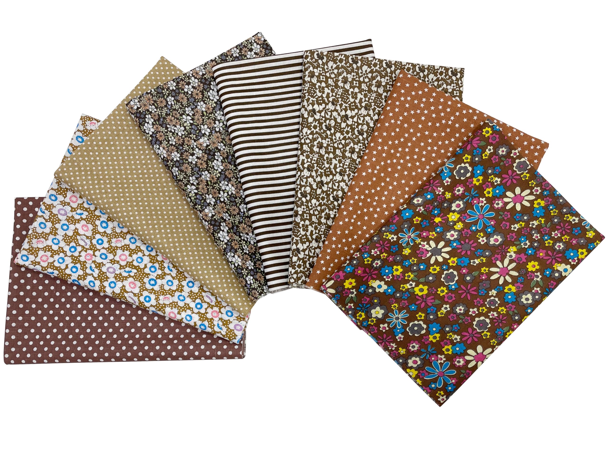 Jukway 8Pcs Cotton Fabric Bundles 50x50 cm Squares, Printed Patterns Cotton Fabric Patchwork Craft DIY Sewing Fabric for Quilting, Decoration, Scrapbooking, Handwork, Arts, Hobbys (Brown) — image 1
