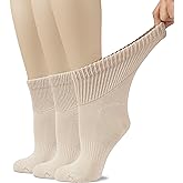 Hugh Ugoli Women's Cotton Diabetic Ankle Socks, Wide, Loose, Stretchy, Seamless Toe, Non Binding Top Semi Cushion, 3-6 Pairs