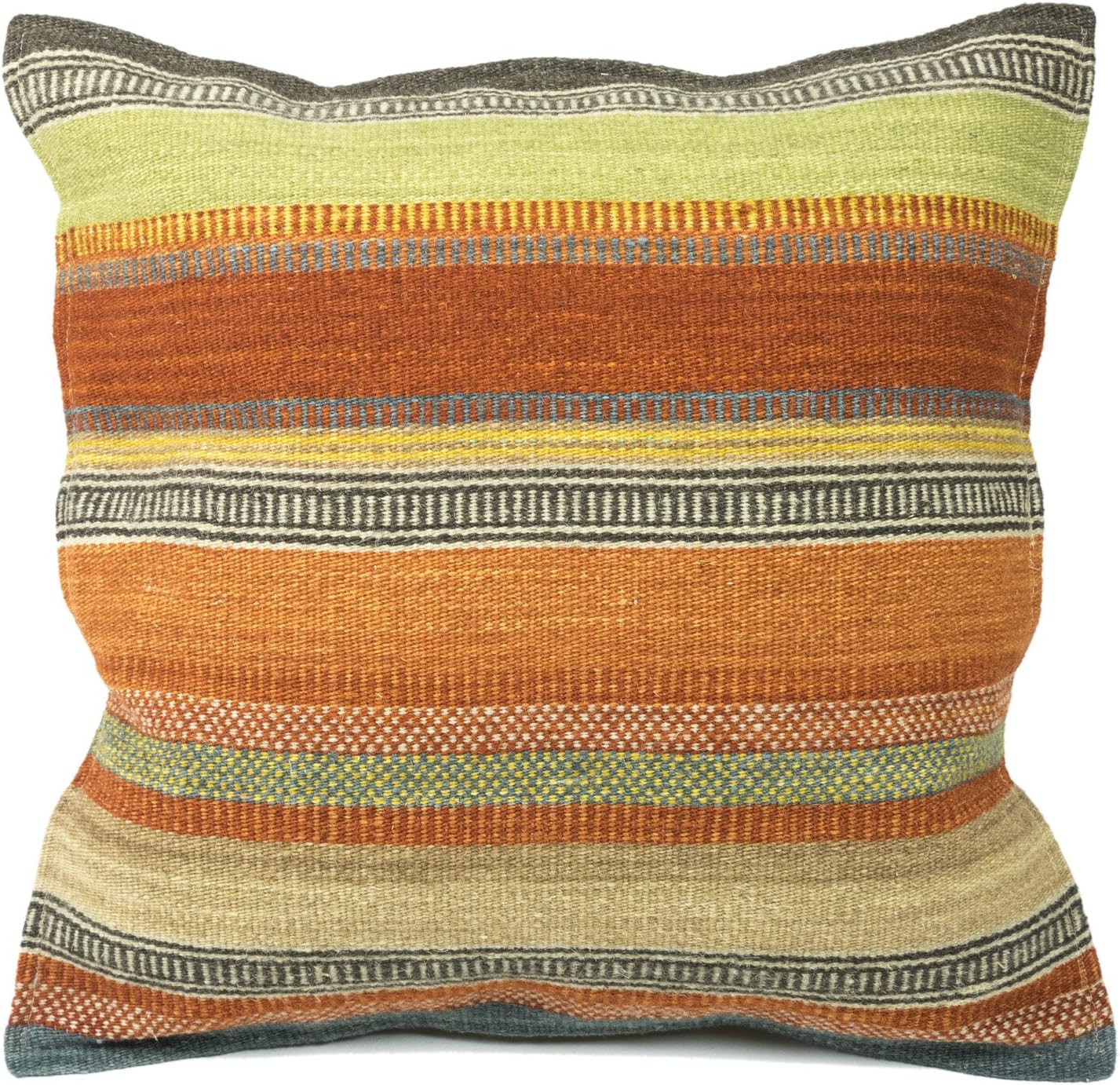 Indian Arts Ooty Stripe Kilim Cushion Cover Fair Trade using 80/20 wool/cotton and Natural Dyes (43 x 43cm)