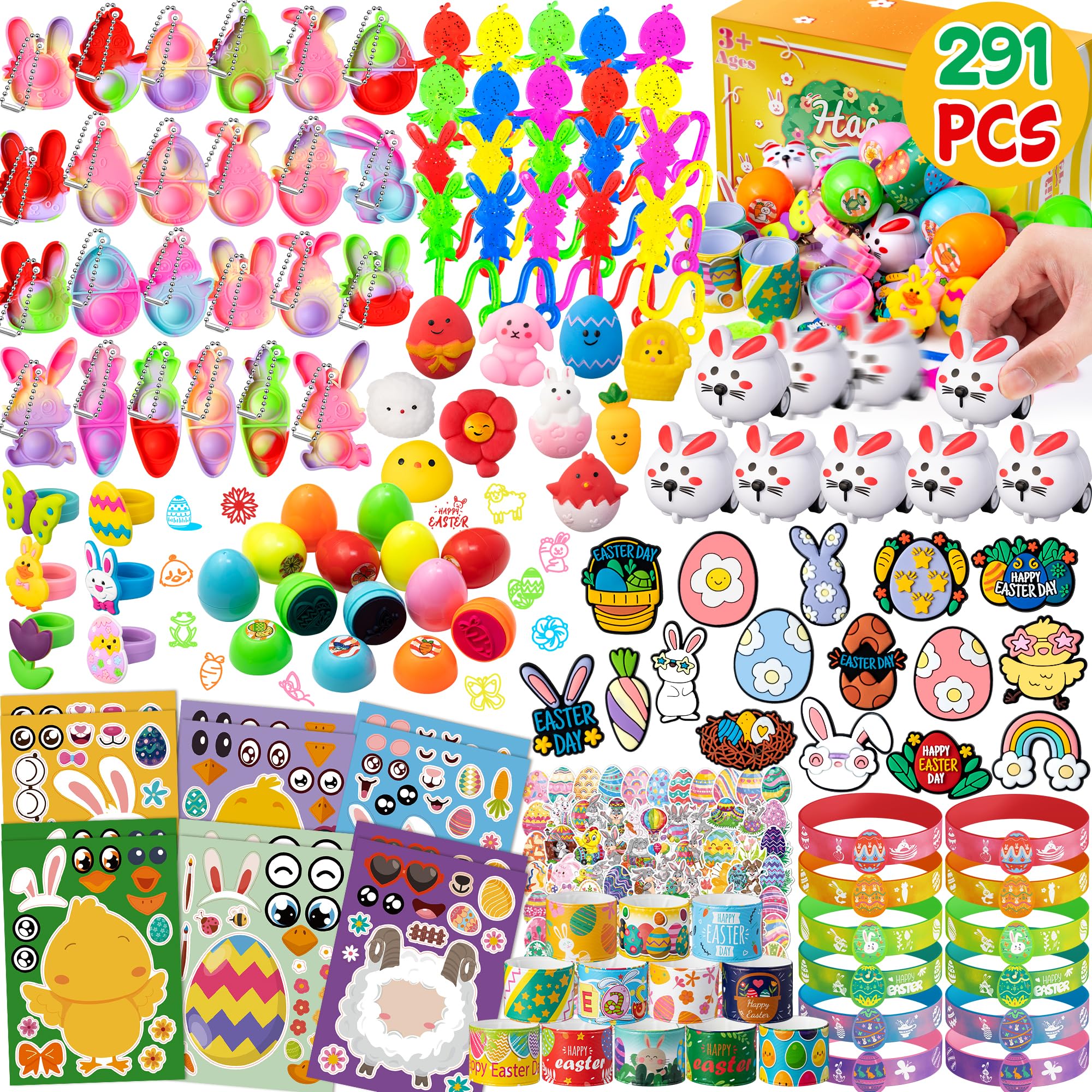 DMIGHT Easter Egg Fillers, with 291 Pcs Small Toys Prizes Bulk Easter Gift for Kids, Easter Egg Hunt Easter Basket Stuffers for Toddler