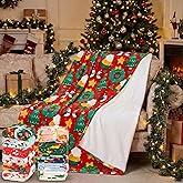 Windkream 12 Pcs Christmas Throw Blankets for Homeless with Ribbon Xmas Flannel Fleece Blankets Gingerbread Snowman Lightweight Soft Plush Couch Throw for Bedroom Winter (50 x 60 Inch)