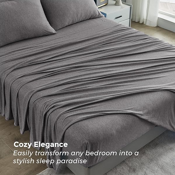 PURE BEDDING BED SHEETS – KING SHEET SET [6-PIECE, HEATHER DARK GREY] – HOTEL LUXURY 1800 BRUSHED MICROFIBER – SOFT AND BREATHABLE – DEEP POCKET FITTED SHEET, FLAT SHEET, PILLOW CASES