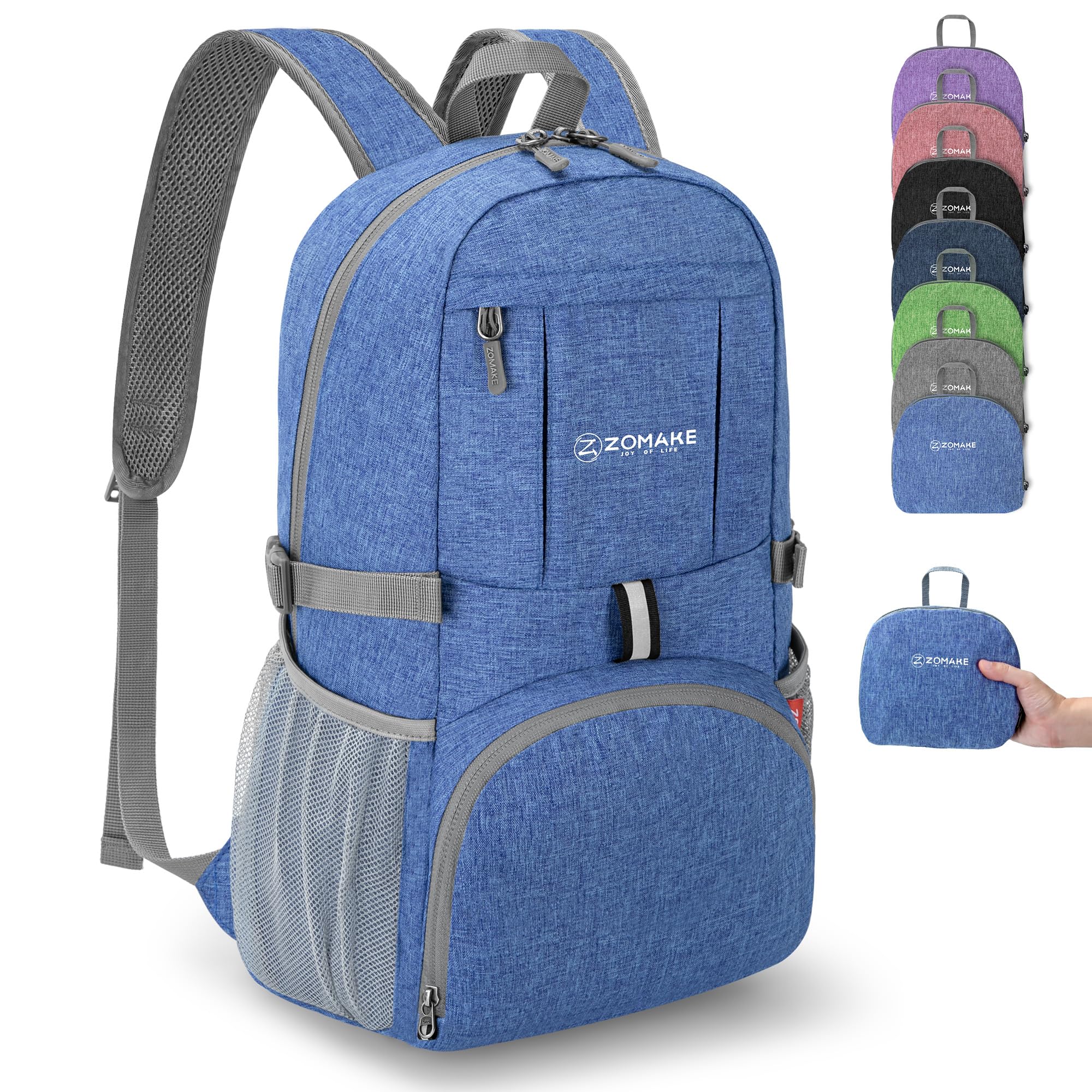 ZOMAKE Lightweight Foldable Backpack, Packable Rucksack Folding Small Back Pack 25L Foldaway Ultralight Daypack Collapsible for Women Men Travel Hiking Walking (Dark Blue)