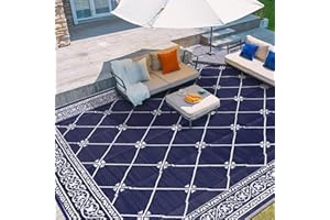 HiiARug Outdoor Rug 8'x10' for Patios Waterproof Patio Rugs Outdoor Mats for Front Porch,Beach Mat,Reversible Plastic Straw Camping Rugs for Outside RV,Deck,Balcony,Backyard Navy Blue
