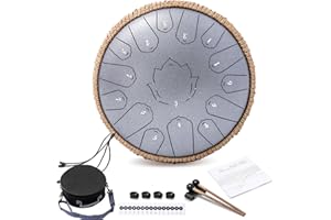 CIRONBOW Steel Tongue Drum 13 Inch 15 Notes,Hand Drums with C-Key Travel Bag Drumsticks Holder Finger Paddles and Music Book,Handpan Percussion for Musical Education Meditation Yoga Gifts(Gradient Silver)
