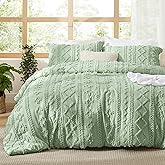 Bedsure Tufted Boho Comforter Set King Size - Sage Green Boho Bed Set, GentleSoft™ 3 Pieces Farmhouse Shabby Chic Embroidery Bedding, Gifts for Woman, Soft Jacquard King Comforter for All Seasons