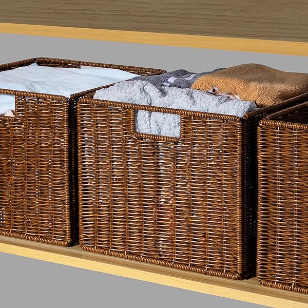 WICKER STORAGE BASKET – LARGE 12X12X10IN CUBE, WOVEN WICKER FOR SHELVES, PANTRY, KITCHEN & BATHROOM ORGANIZATION (BROWN)