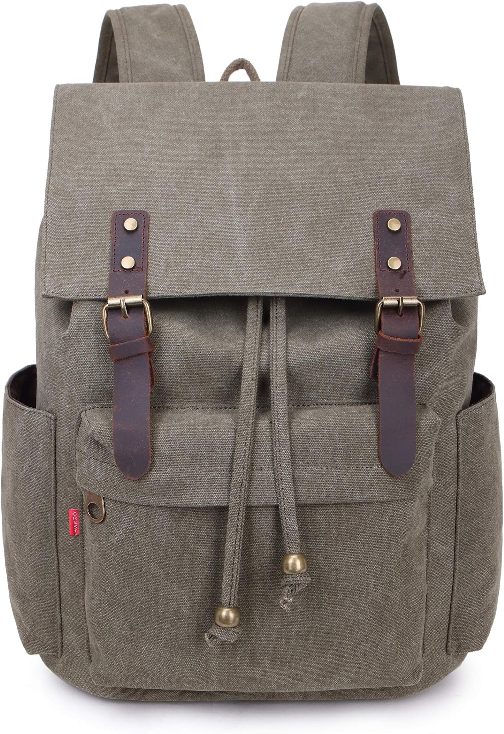 Crest Design Vintage Canvas 16 inch Laptop Backpack School Bag Hiking Travel Rucksack 25L (Army Green)