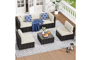 YITAHOME 6 Pieces Outdoor Patio Furniture Set, Sectional Sofa PE Rattan Wicker Conversation Set Outside Couch w/Table and Cushions for Porch Lawn Garden Backyard, Black