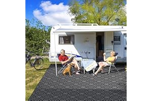 GOTGELIF Outdoor Camping Rug Waterproof 9x18FT, Large Reversible Stain&UV Resistant Plastic Straw RV Rug for Outside Patio Pool Deck Beach Indoor, Area Carpet Mat with Portable Bag&4 Stakes-Black Grey Rhombus