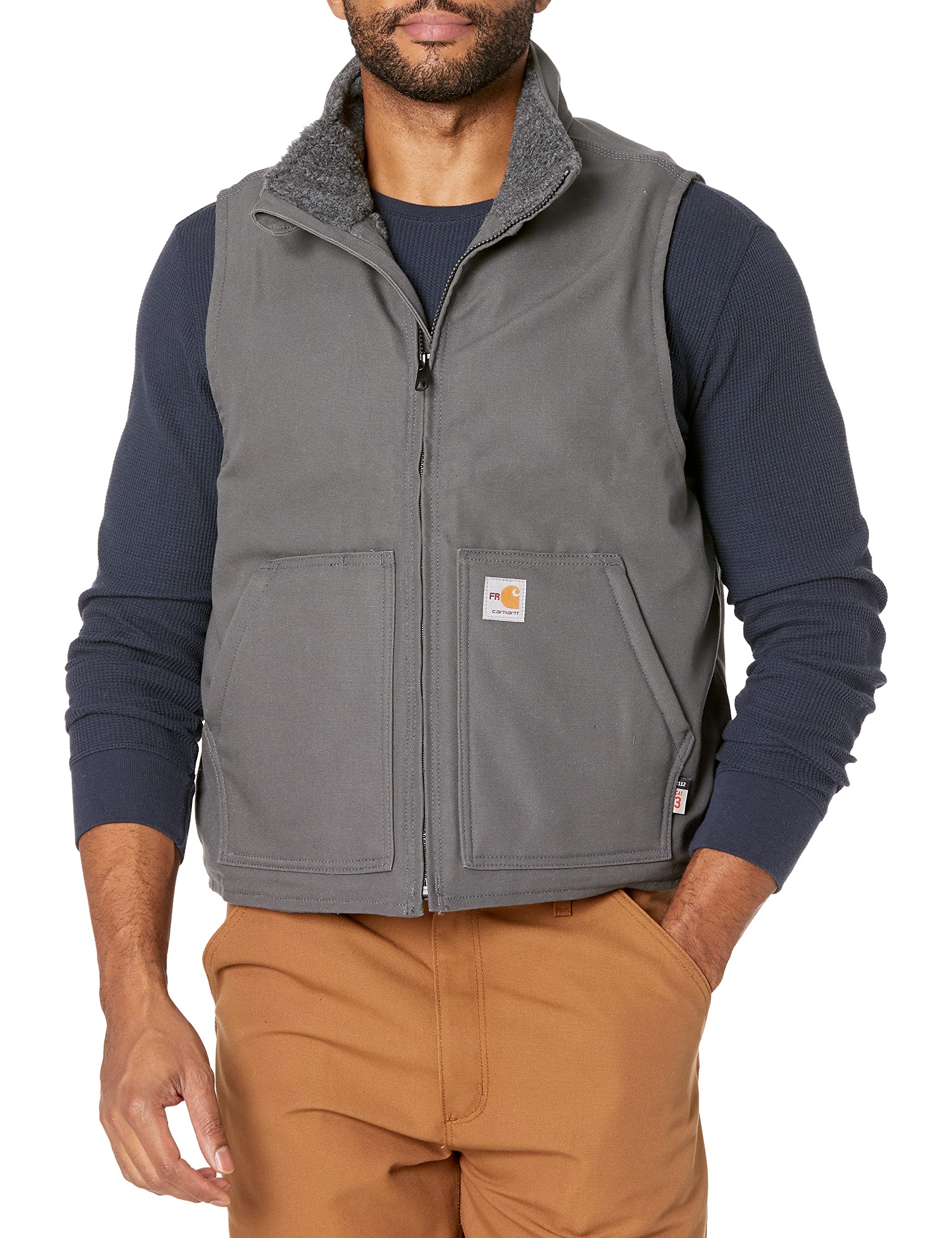Photo 1 of Carhartt mens Flame-resistant Sherpa-lined Flame Resistant Duck Sherpa Lined Vest, Gravel, Large US