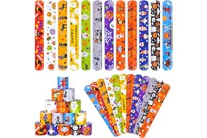 RICEDUO 36 Pieces Halloween Slap Bracelet for Kids, 12 Styles Colorful Halloween Slap Wristbands Bulk for Kids Party Favors Toys Prizes Goodie Bags Stuffers