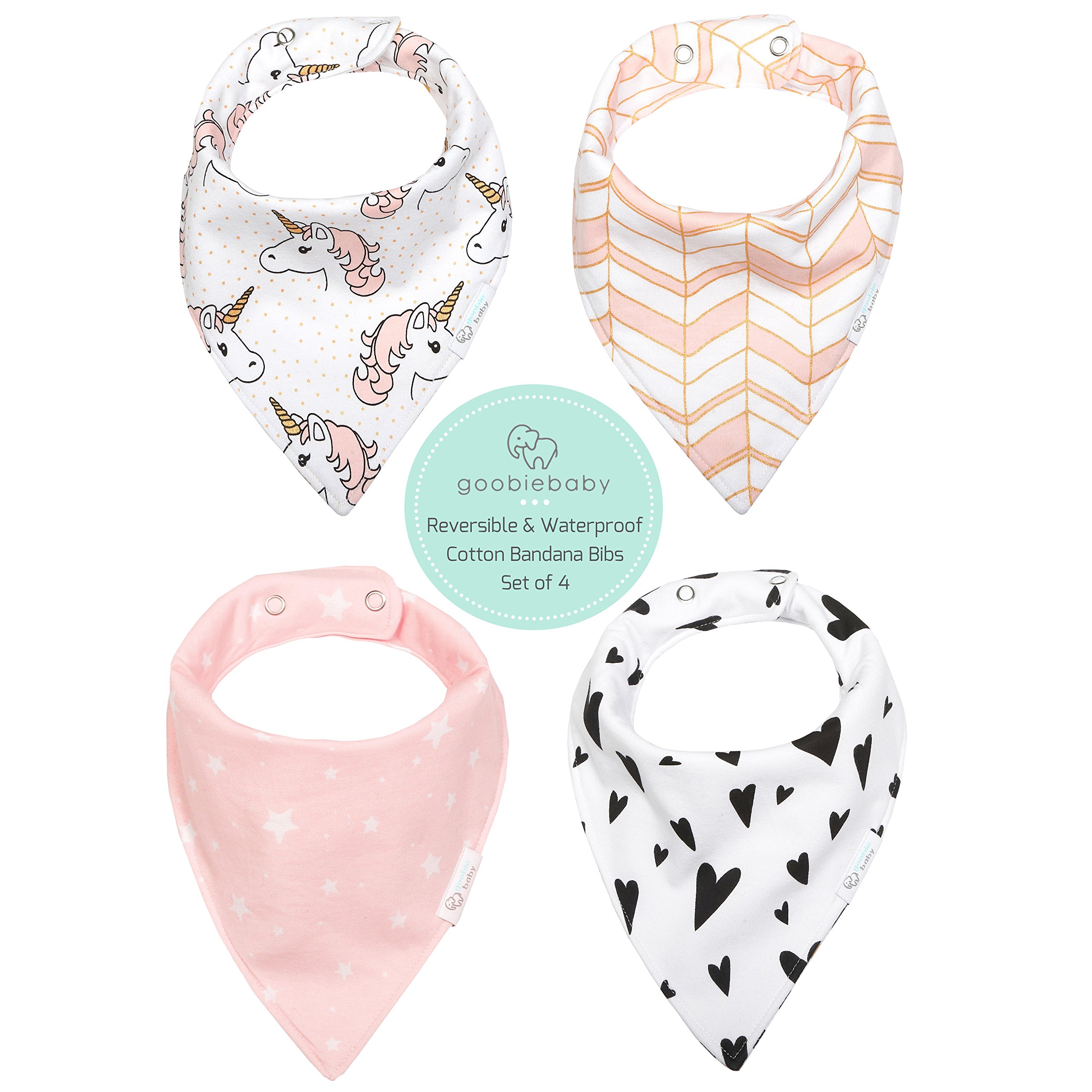 REVERSIBLE WATERPROOF Cotton Baby Bandana Drool Bibs for Girls with