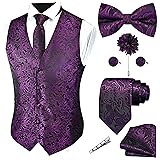 GUSLESON Purple Vest Floral Suit Vest Tie and Bow