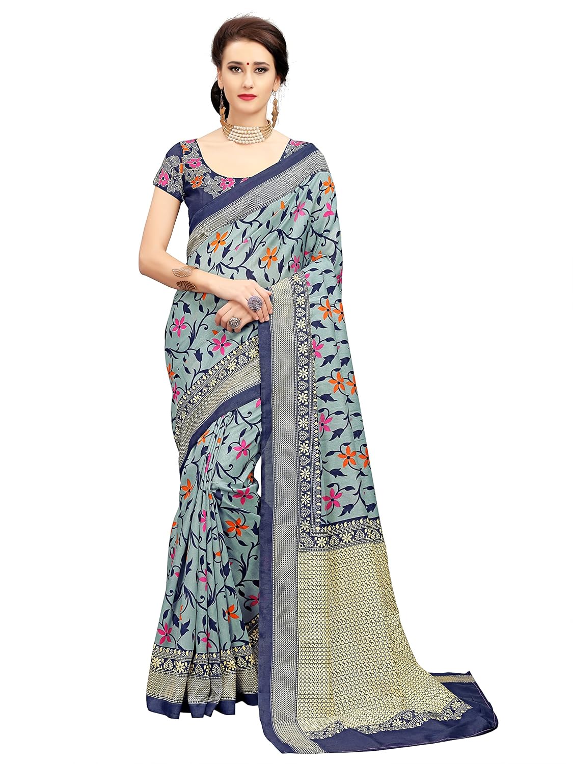 glory sarees cotton saree with blouse piece (zarna12_blue_free size)