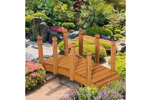 Outsunny 4FT Wooden Garden Bridge Arc Footbridge with Hemp Rope Railings & Solid Fir Construction, Orange