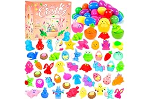 OCTERIC 48 Pcs Plastic Prefilled Easter Eggs Bulk Filled with Mochi Squishy Toys Inside for Kids Boys Girls Toddlers Easter Theme Party Favors Easter Hunt Basket Filler Stuffers Classroom Prize Supplies