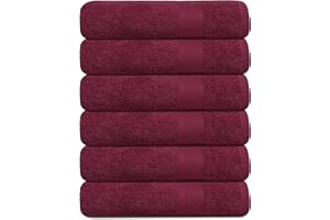 TEXCRAFT Premium Bath Towel Set, 24 x 46 Pack of 6 100% Cotton Terry Towels for Bathroom, Quick Dry, Highly Absorbent, Soft Feel, for Shower, Pool, Spa, Gym, Hand Towel for Daily Use - Burgundy