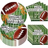 Umigy 100 Pcs Football Party Supplies Disposable Paper Plates Napkins Set Football Gameday Tailgate Tableware Set Dinner Lunch Dessert Appetizer Decoration for Birthday Party Serves 50(Round)