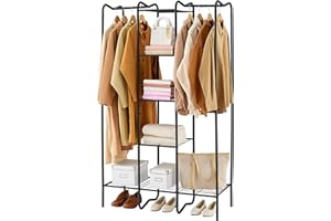 Gewudraw Heavy Duty Metal Wire Shelving Clothes Rack, Large Size 62"H x 37.99"W x 15.36"D, 550LBS Capacity, Suitable for Hanging Clothes, Storage, Portable, Easy Assembly