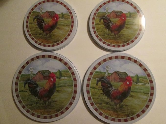 Set of 4 Decorative Burner Covers with Rouster Barn and Wind Mill