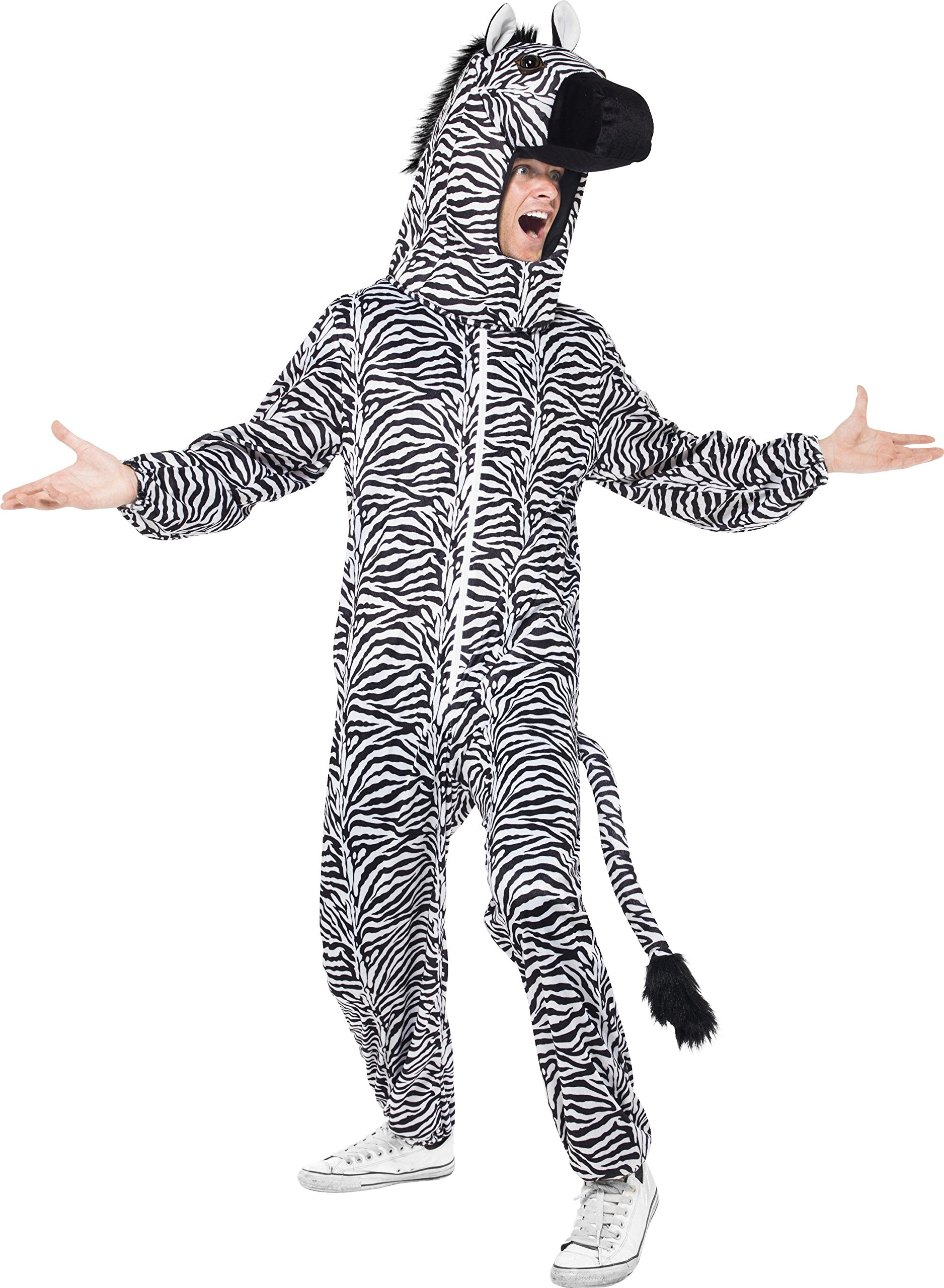 Smiffy's Men's Zebra Costume with Bodysuit and Hood Funtober