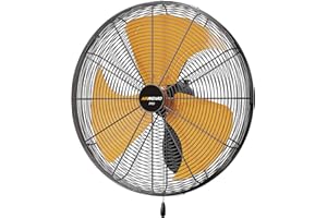 AIRWIZARD Pro Series 20 inch Oscillating High Velocity Wall Mount Fan, 6000 CFM Industrial Heavy Duty Metal Wall Fan, 3 Speeds, Adjustable Tilt, Quiet Operation Commercial Shop Fan for Garage