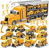 JOYIN 25 in 1 Construction Truck Playset with Sounds Lights Carrier Truck