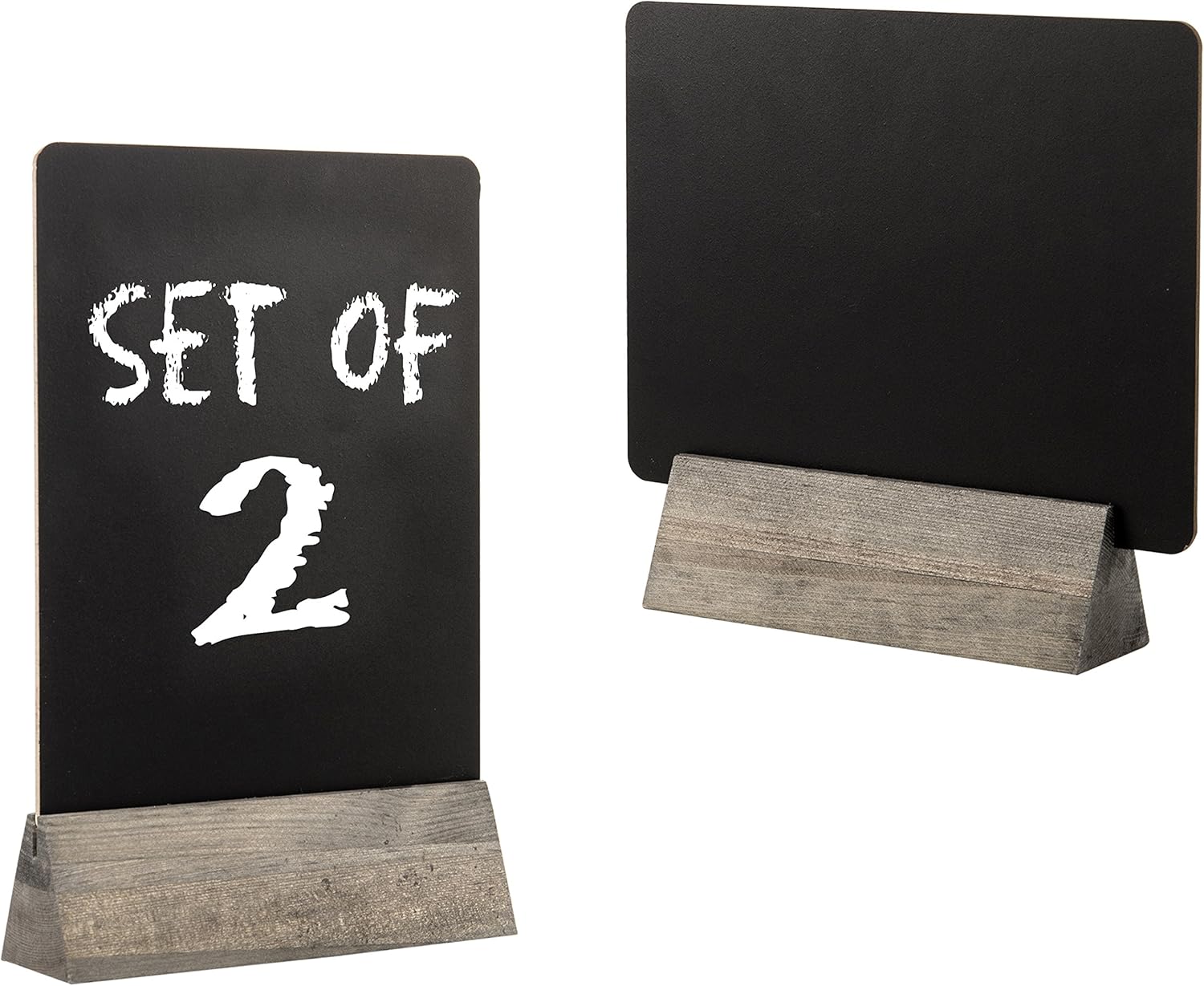 Set of 2 Tabletop Double Sided Chalkboard Display Sign/Placeholder with Wooden Base Stand, Gray: Office Products