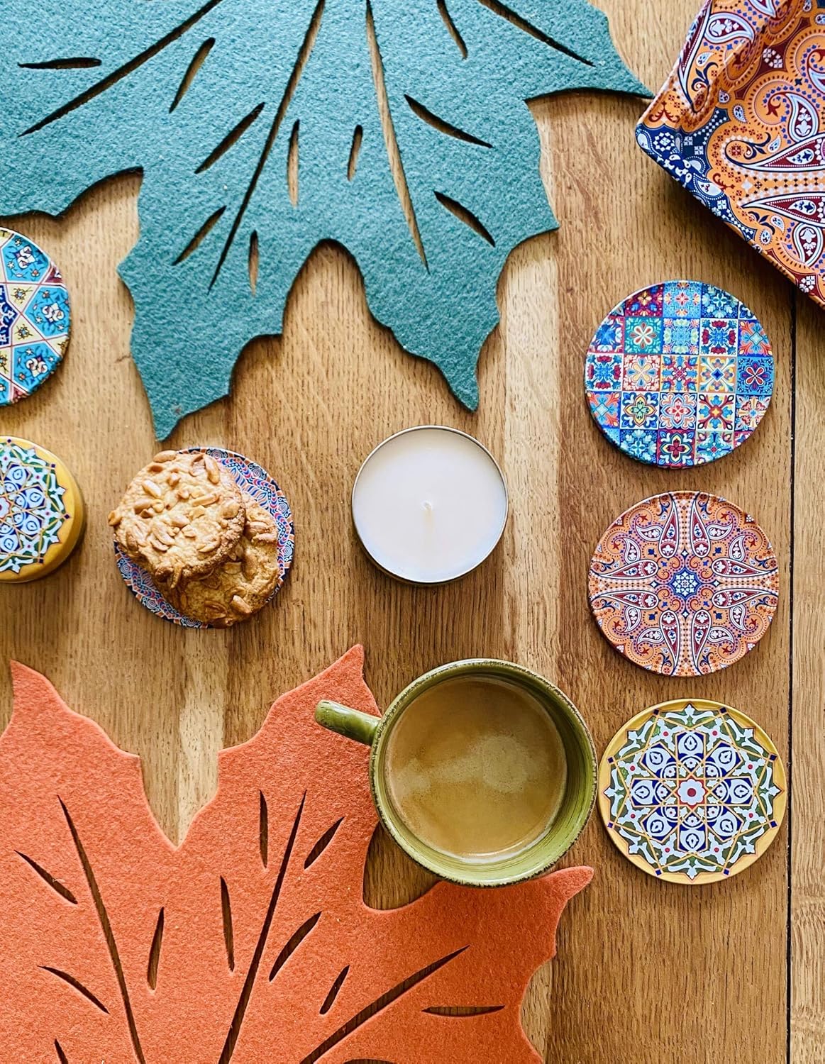 Totally Turkish - Patterned Drink Coasters Set of 6 - Giftable Design Drinks Mat Set - Non-Scratch Top With Non-Slip Cork Base (Galata) - Image 5