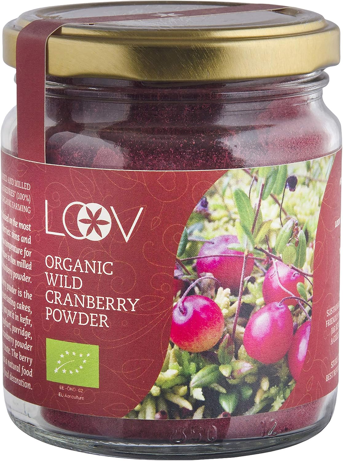 LOOV Organic Cranberry Fibre Powder (Pomace), Made from Pure Wild Nordic Cranberry Seeds and Skins