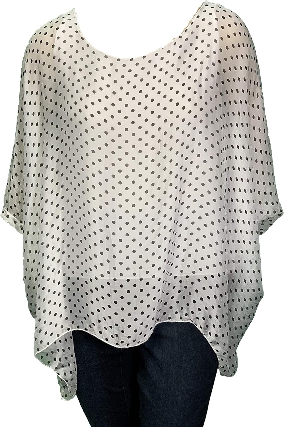 plus size white blouse with black polka dots
