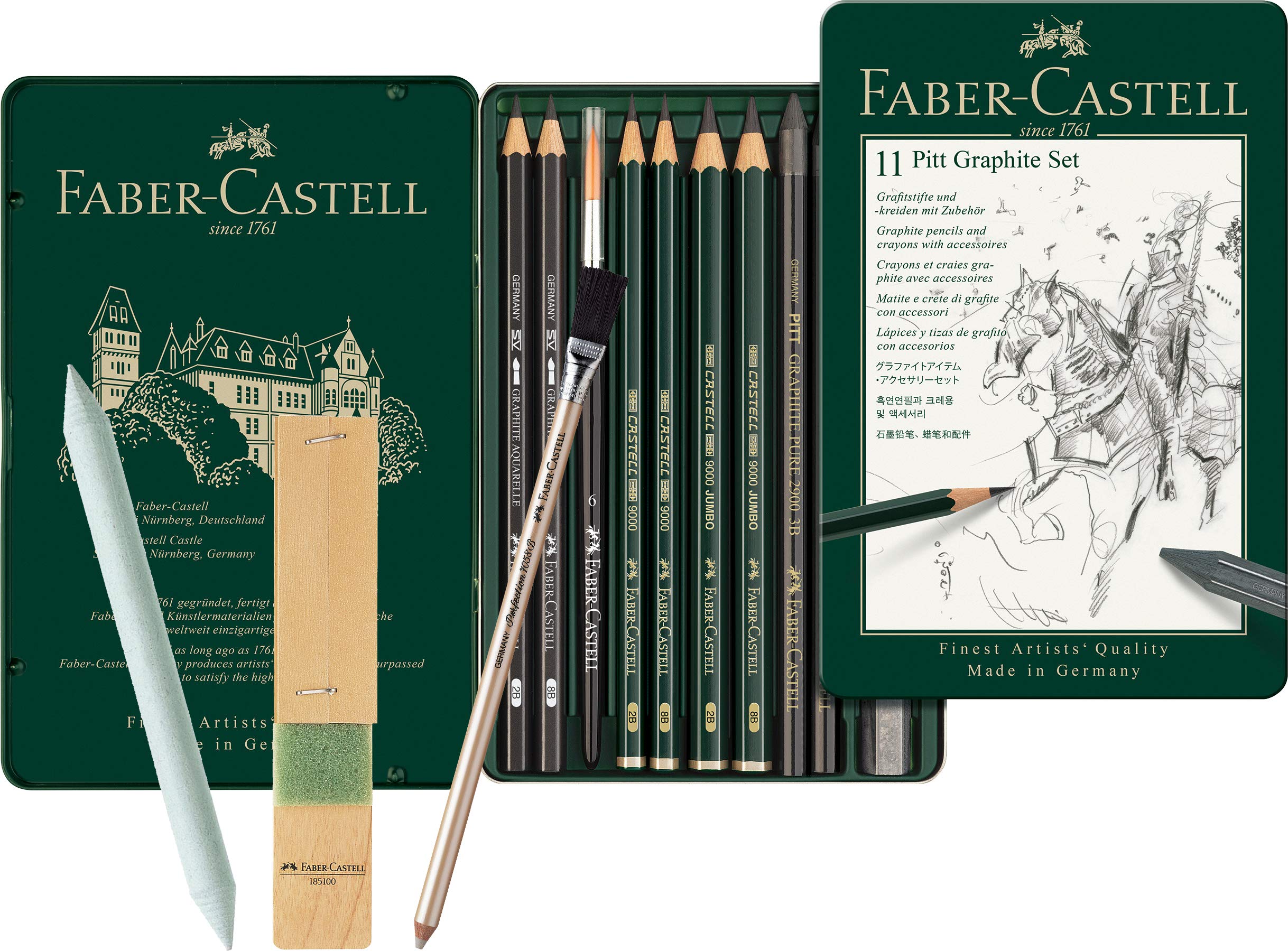 Faber-Castell 112972 Pitt Graphite Set in Metal Case 11 Pieces, klein | Graphite Set