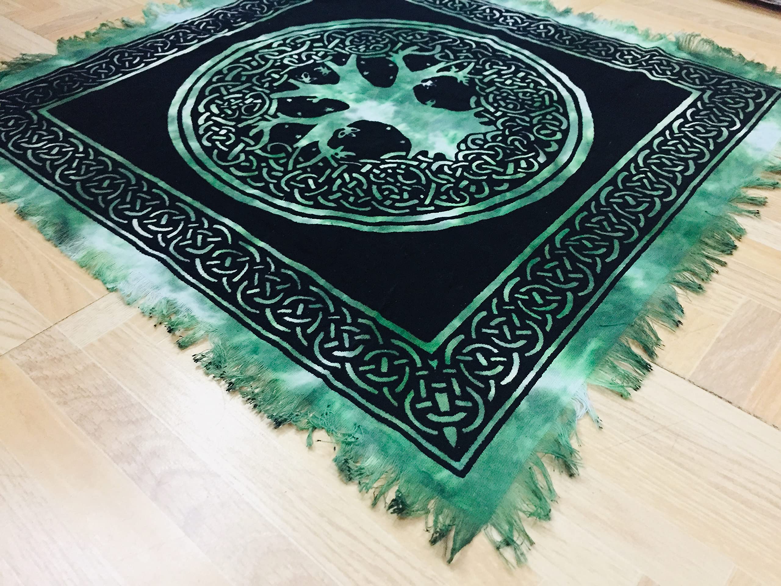Indian Consigners Altar Green Celtic Tree of Life Tarot Square 18