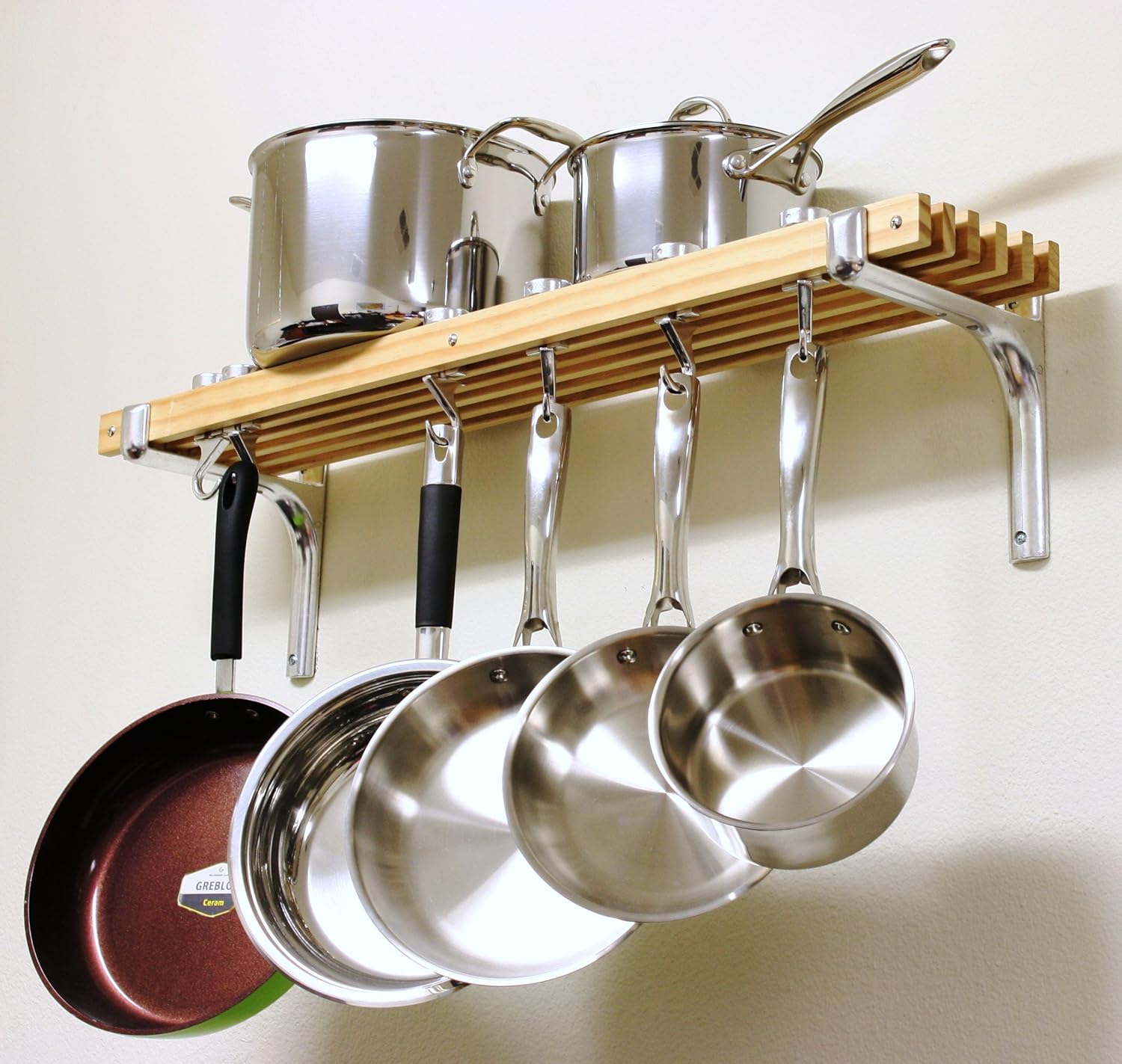 Cooks Standard Wall Mounted Wooden Pot Rack, 36 by 8-Inch: Kitchen Pot Racks: Kitchen & Dining