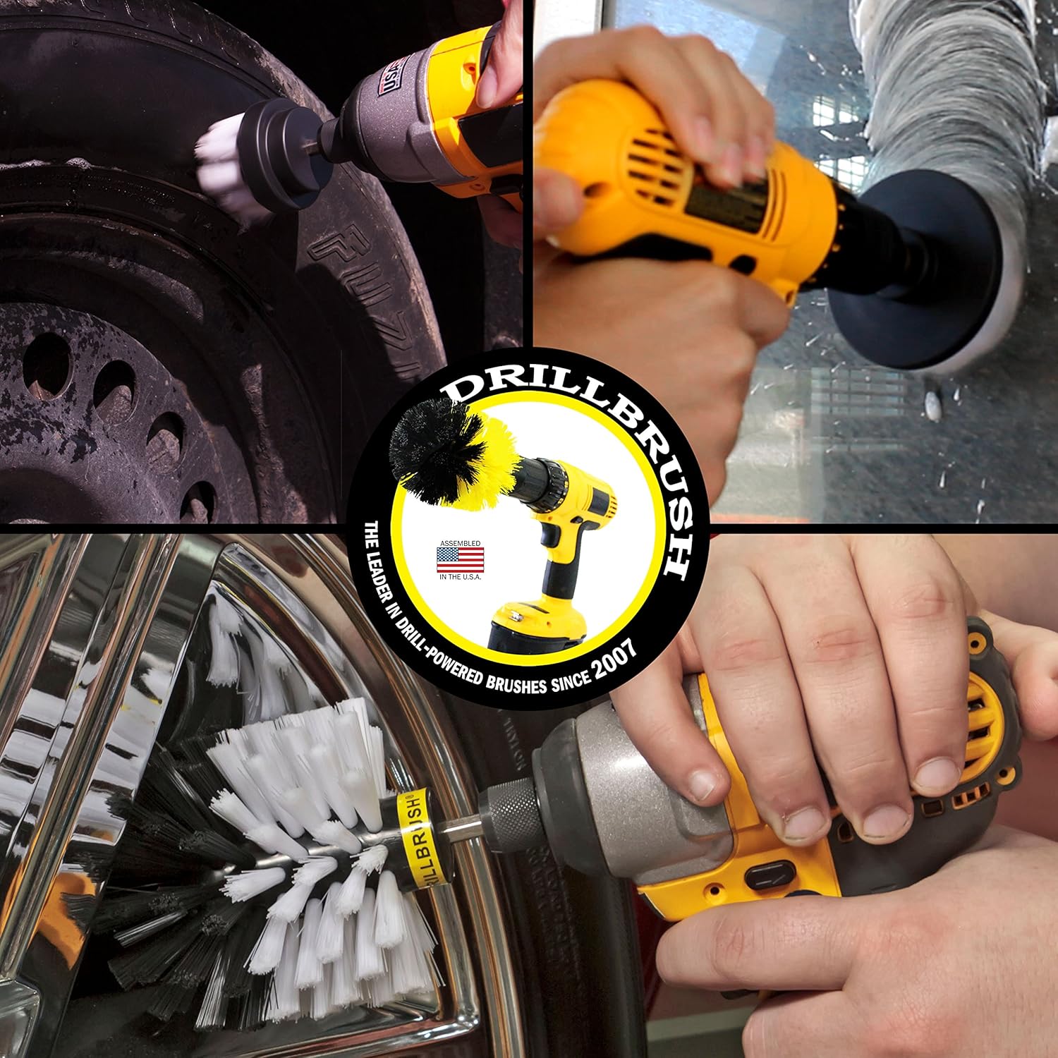 Drill Brush Power Scrubber by Useful Products Drillbrush 3 Piece Drill Brush Cleaning Tool Attachment Kit for Cleaning Furniture, Carpet, Chairs, Shower Door Glass – Drill Brush Wheel Cleaner Kit: Kitchen & Dining
