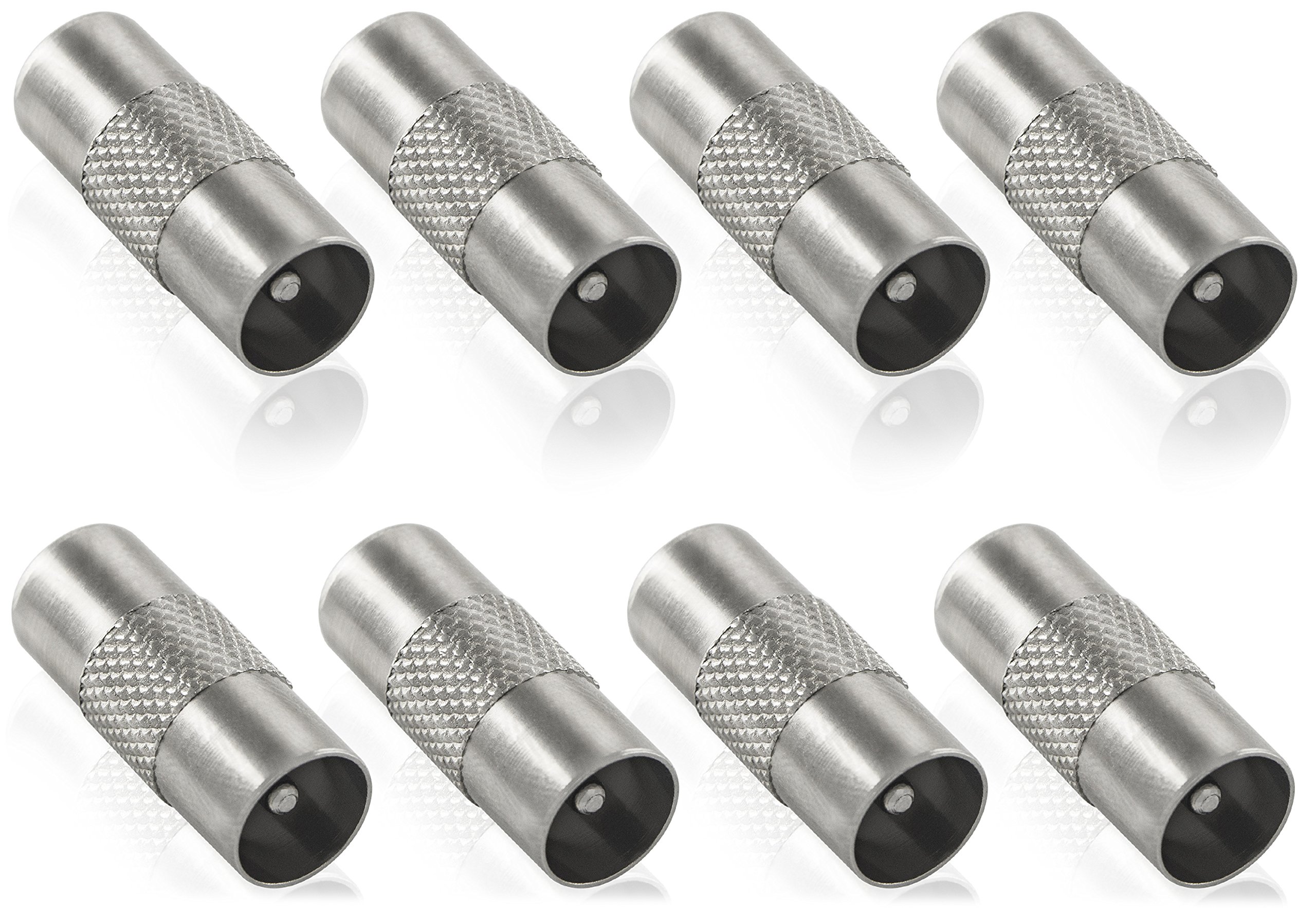 POPPSTAR 8x SAT Adapter (IEC Antenna Plug to Plug) for Coaxial Cable - Antenna Cable, Silver